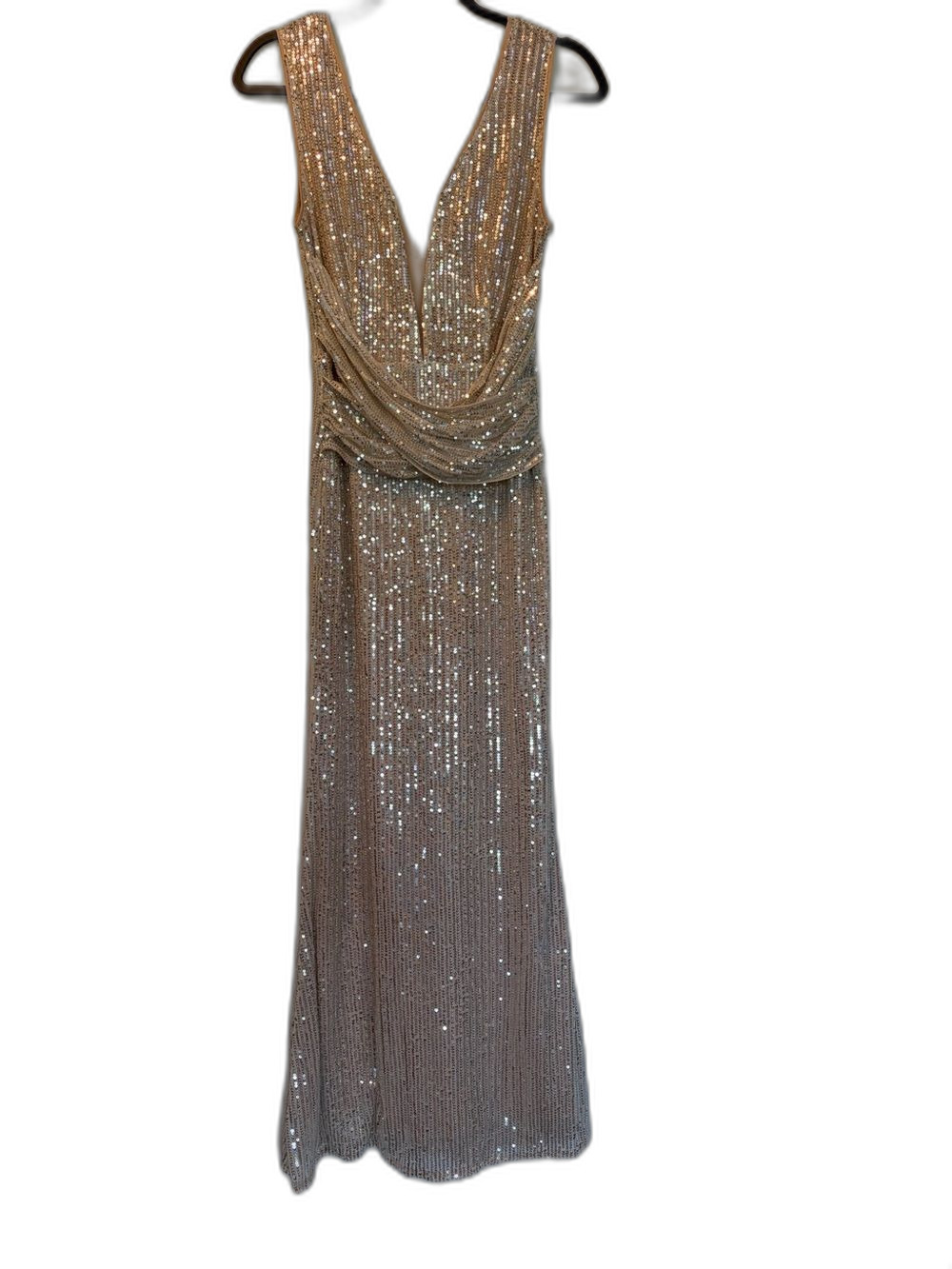 Nameless Champagne Sequin Deep V Evening Gown